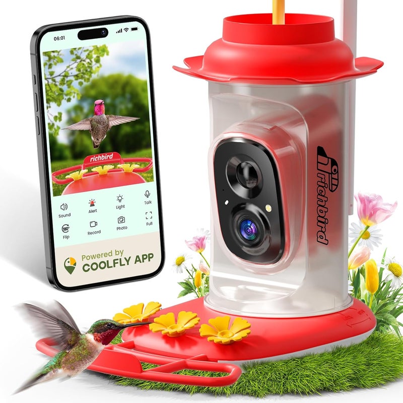RichBird Smart Hummingbird Feeder with Camera Solar Powered, AI Identify, Instant Notification, Leakproof & Ant Moat Bird Feeder with Camera, Hummingbird Feeders for Outdoors, Gift for Bird Lovers (20 oz) - Image 1